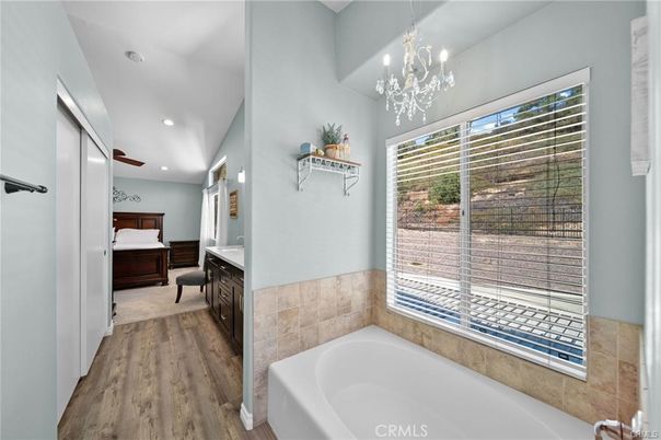 Bathroom, Chandelier, Interior, Recessed Lighting, Wood Texture Flooring
