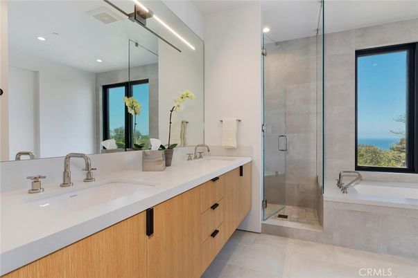 Bathroom, Dual Sink Vanities, Glass Shower, Interior, Recessed Lighting, Water