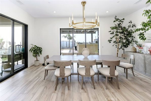 Dining room, Interior, Pendant Lights, Recessed Lighting, Wood Texture Flooring