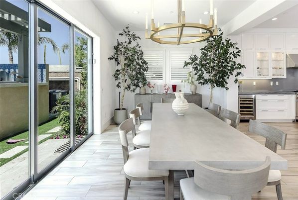 Dining room, Interior, Pendant Lights, Recessed Lighting, Wood Texture Flooring