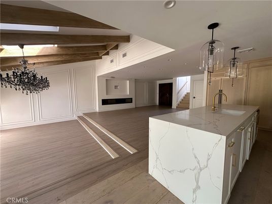 Interior, Kitchen, Pendant Lights, Recessed Lighting, Wooden Ceilings, Wood Texture Flooring