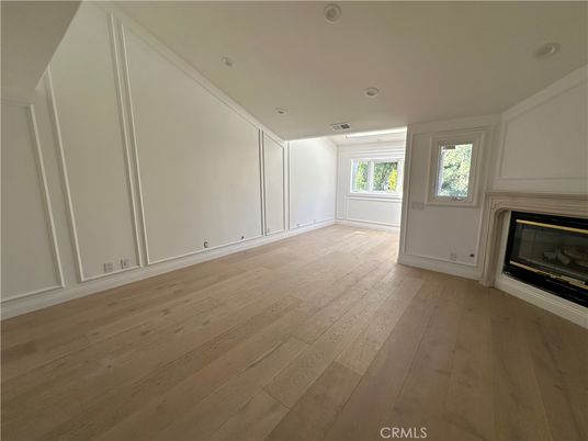 Empty room, Fireplace, Interior, Recessed Lighting, Wood Texture Flooring