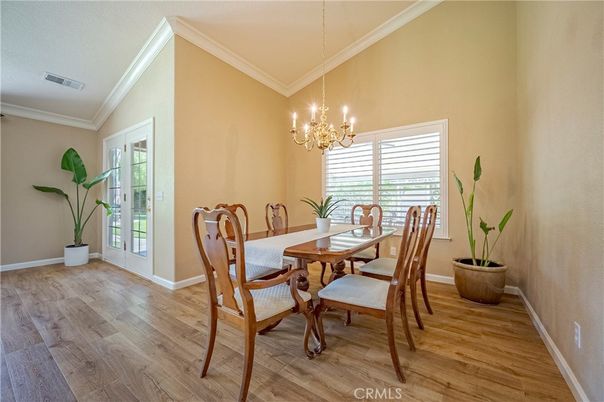 Chandelier, Dining room, Interior, Wood Texture Flooring