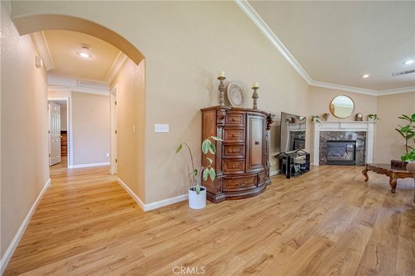 Fireplace, Interior, Recessed Lighting, Wood Texture Flooring