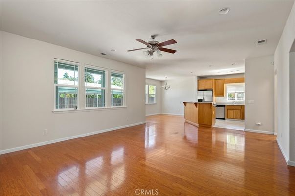 Empty room, Interior, Kitchen, Recessed Lighting, Wood Texture Flooring