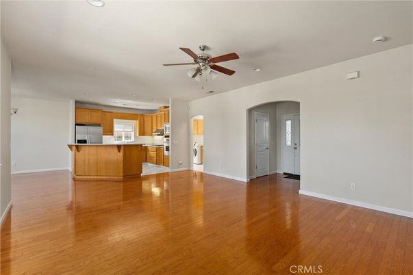 Empty room, Interior, Kitchen, Recessed Lighting, Wood Texture Flooring