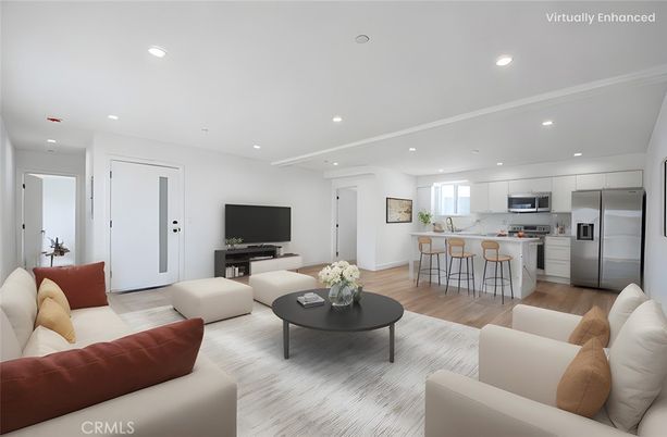 Interior, Kitchen, Living room, Recessed Lighting, Stainless Steel Appliances, Wood Texture Flooring