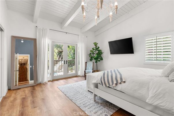 Bedroom, Chandelier, Interior, Wood Texture Flooring
