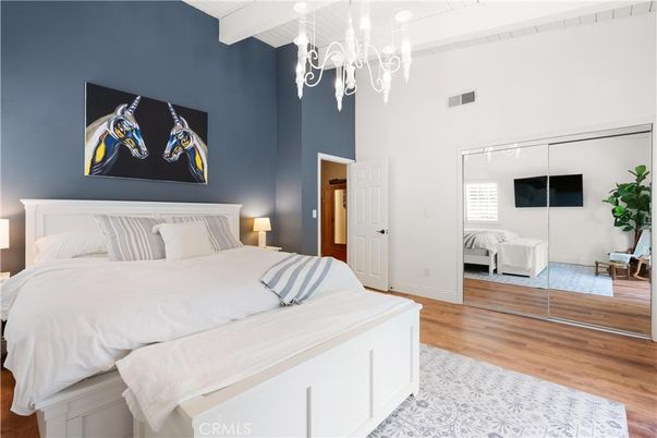 Bedroom, Chandelier, Interior, Wood Texture Flooring