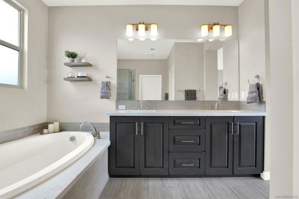 Bathroom, Dual Sink Vanities, Interior, Wood Texture Flooring