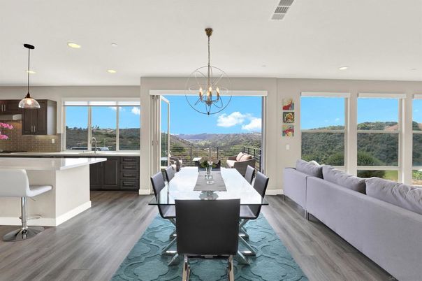 Dining room, Interior, Kitchen, Living room, Pendant Lights, Recessed Lighting, Wood Texture Flooring