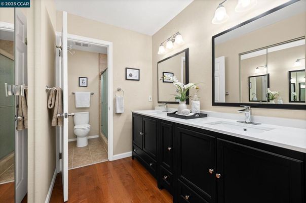 Bathroom, Dual Sink Vanities, Interior, Wood Texture Flooring