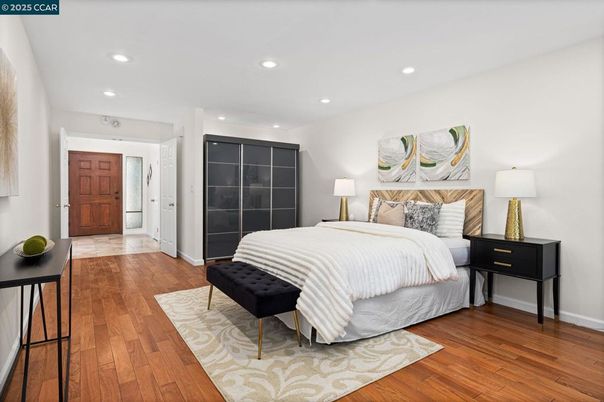 Bedroom, Interior, Recessed Lighting, Wood Texture Flooring