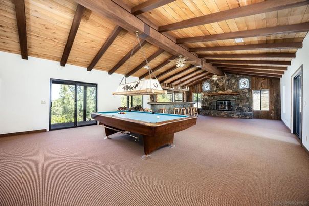 Billiard Table, Fireplace, Game Room, Interior, Wooden Beams, Wooden Ceilings