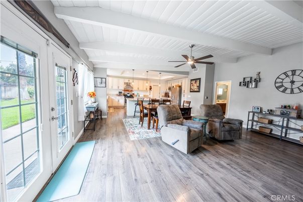 Dining room, Interior, Kitchen, Living room, Pendant Lights, Wood Texture Flooring