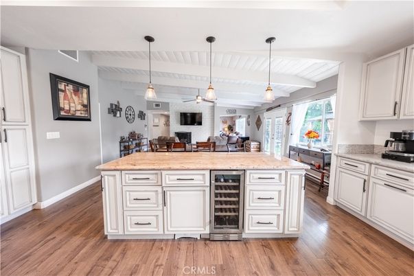 Interior, Kitchen, Pendant Lights, Wood Texture Flooring