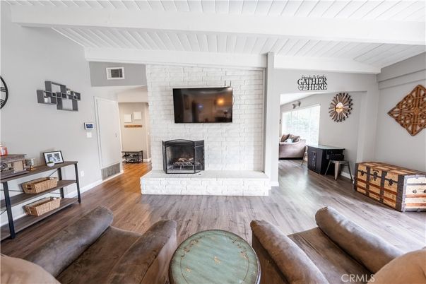 Fireplace, Interior, Living room, Stone Walls, Wood Texture Flooring