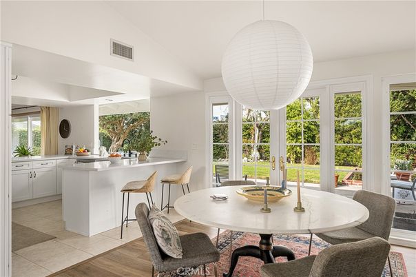 Dining room, Interior, Kitchen, Pendant Lights, Wood Texture Flooring