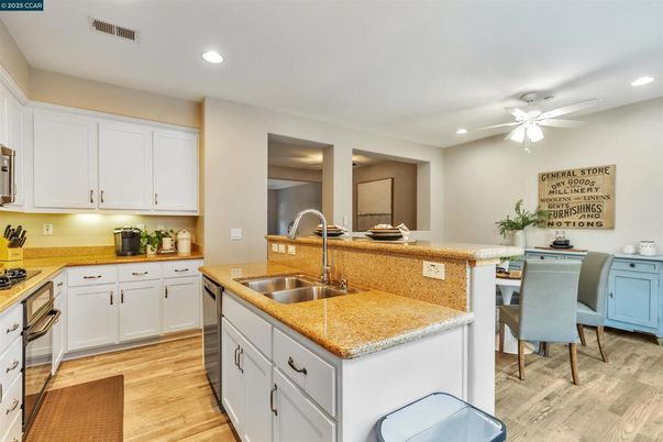 Dining room, Interior, Kitchen, Recessed Lighting, Wood Texture Flooring