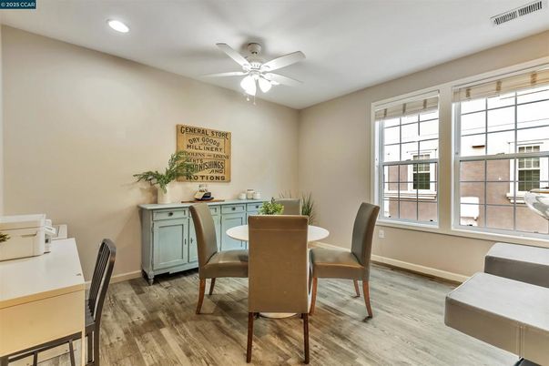 Dining room, Interior, Recessed Lighting, Wood Texture Flooring