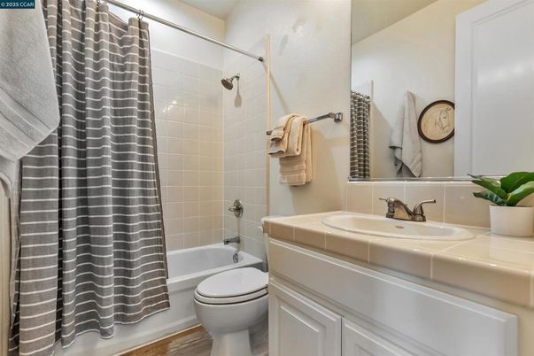 Bathroom, Interior, Tile Countertops, Wood Texture Flooring