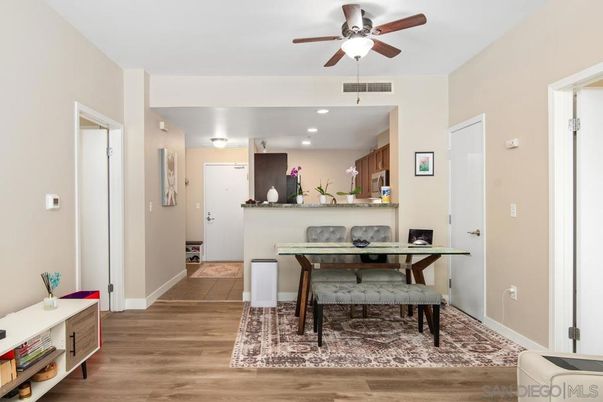 Dining room, Interior, Kitchen, Recessed Lighting, Wood Texture Flooring