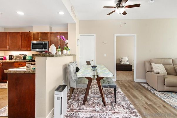 Dining room, Interior, Kitchen, Recessed Lighting, Wood Texture Flooring
