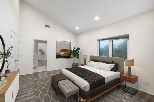 Bedroom, Interior, Recessed Lighting, Wood Texture Flooring