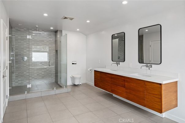 Bathroom, Dual Sink Vanities, Glass Shower, Interior, Recessed Lighting