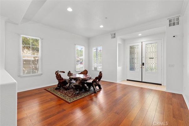 Dining room, Interior, Recessed Lighting, Wood Texture Flooring