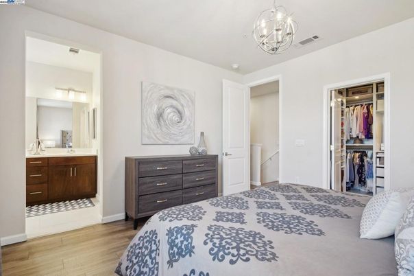 Bedroom, Chandelier, Interior, Wood Texture Flooring