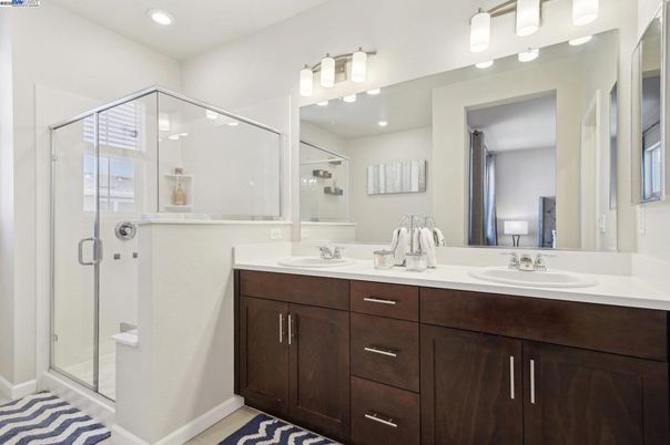 Bathroom, Dual Sink Vanities, Glass Shower, Interior, Recessed Lighting