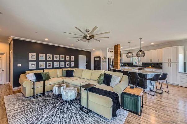 Interior, Kitchen, Living room, Pendant Lights, Recessed Lighting, Wood Texture Flooring