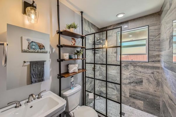 Bathroom, Glass Shower, Interior, Recessed Lighting