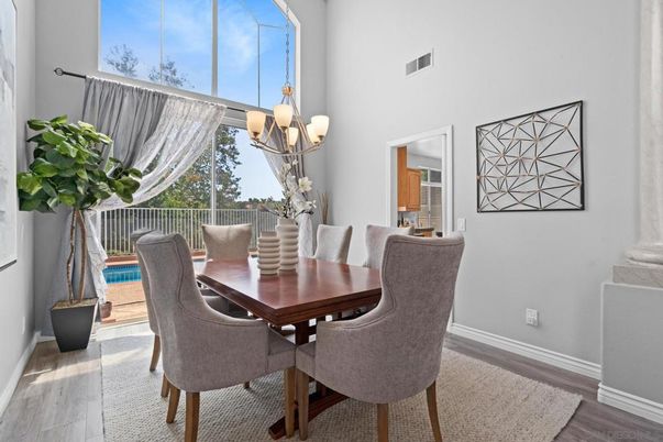 Chandelier, Dining room, Interior, Wood Texture Flooring