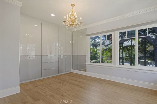 Chandelier, Empty room, Interior, Recessed Lighting, Wood Texture Flooring