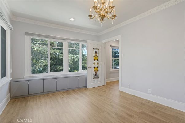 Chandelier, Empty room, Interior, Recessed Lighting, Wood Texture Flooring