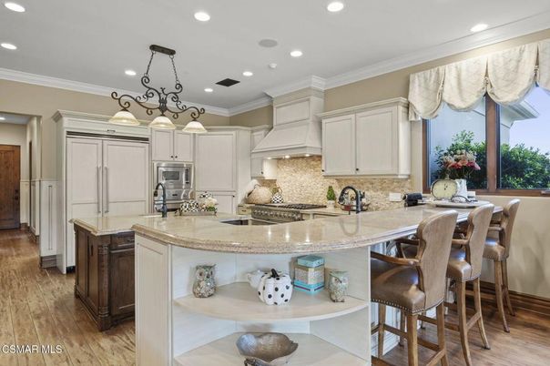 Chandelier, Interior, Kitchen, Recessed Lighting, Stainless Steel Appliances, Wood Texture Flooring