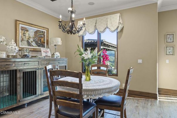 Chandelier, Dining room, Interior, Wood Texture Flooring