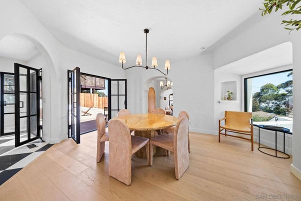 Chandelier, Dining room, Interior, Wood Texture Flooring
