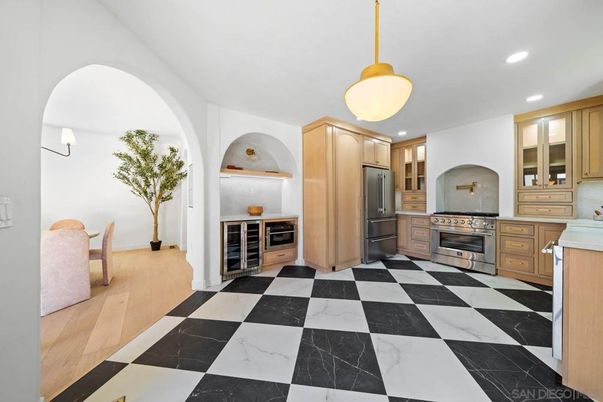 Interior, Kitchen, Marble, Pendant Lights, Recessed Lighting, Stainless Steel Appliances