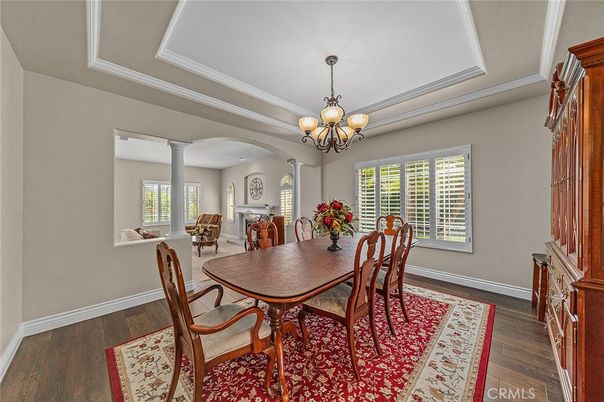Chandelier, Dining room, Interior, Wood Texture Flooring