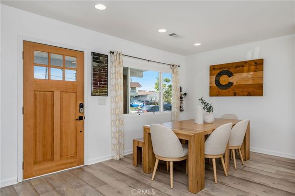 Dining room, Interior, Recessed Lighting, Wood Texture Flooring