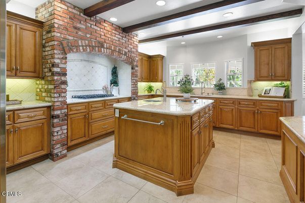 Interior, Kitchen, Recessed Lighting, Stone Walls, Wooden Beams