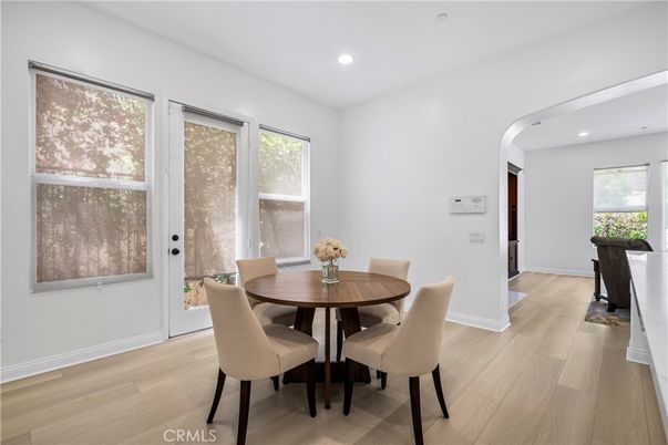 Dining room, Interior, Recessed Lighting, Wood Texture Flooring