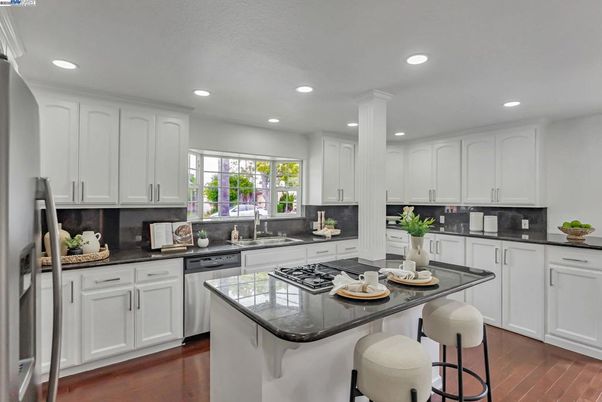 Interior, Kitchen, Recessed Lighting, Wood Texture Flooring