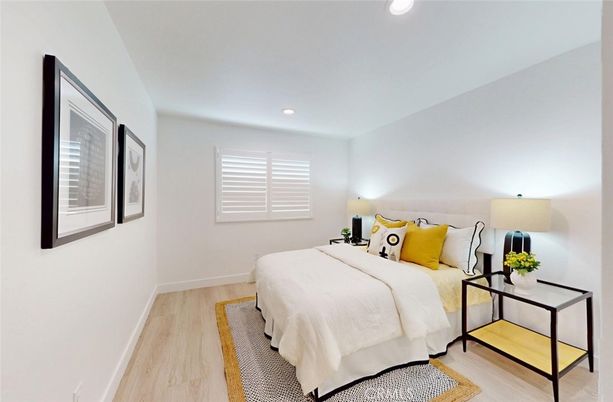 Bedroom, Interior, Recessed Lighting, Wood Texture Flooring