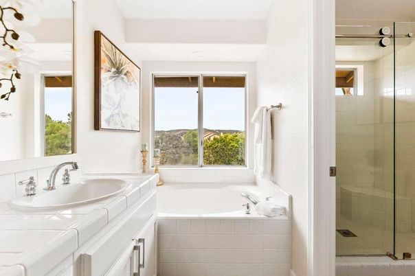 Bathroom, Glass Shower, Interior, Tile Countertops