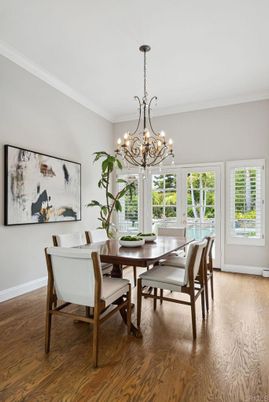 Chandelier, Dining room, Interior, Wood Texture Flooring