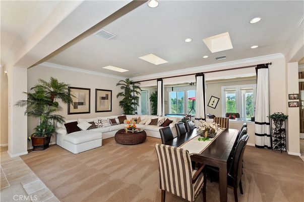 Dining room, Interior, Living room, Recessed Lighting, Wood Texture Flooring
